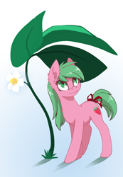 Size: 1727x2500 | Tagged: safe, artist:arctic-fox, oc, oc only, oc:pine berry, species:earth pony, species:pony, female, leaf, mare, smiling, solo
