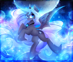 Size: 2800x2400 | Tagged: safe, artist:koveliana, character:princess luna, species:alicorn, species:pony, bat wings, constellation, female, hybrid wings, looking at you, mare, moon, night, solo, stars