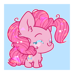 Size: 600x600 | Tagged: safe, artist:snow angel, character:pinkie pie, species:earth pony, species:pony, chest fluff, chibi, cute, diapinkes, ear fluff, eyes closed, female, mare, pixiv, solo