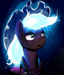Size: 800x939 | Tagged: safe, artist:gsphere, character:applejack, alternate hairstyle, dark, electricity, glow, glowing mane, surreal