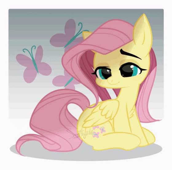 Size: 560x556 | Tagged: safe, artist:snow angel, character:fluttershy, species:pegasus, species:pony, animated, cute, cutie mark background, female, gif, mare, shyabetes, solo