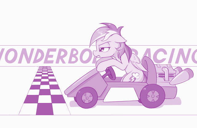Size: 640x415 | Tagged: safe, artist:dstears, character:fluttershy, character:rainbow dash, species:pegasus, species:pony, animated, cute, duo, female, go kart, go-kart, loop, mare, monochrome, purple, racing, shyabetes, unamused