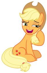 Size: 7000x10700 | Tagged: safe, artist:tardifice, character:applejack, species:earth pony, species:pony, episode:non-compete clause, g4, my little pony: friendship is magic, absurd resolution, clothing, cowboy hat, eyes half closed, female, freckles, hat, lidded eyes, open mouth, raised eyebrow, simple background, sitting, smug, solo, stetson, transparent background, uvula, vector