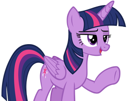 Size: 3428x2724 | Tagged: safe, artist:andoanimalia, character:twilight sparkle, character:twilight sparkle (alicorn), species:alicorn, species:pony, episode:non-compete clause, g4, my little pony: friendship is magic, female, high res, mare, open mouth, raised hoof, simple background, smiling, solo, transparent background, underhoof, vector