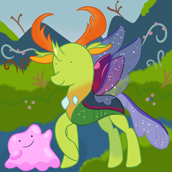 Size: 3000x3000 | Tagged: safe, artist:rainbowtashie, character:thorax, species:changeling, species:reformed changeling, crossover, ditto, pokémon, pokémon red and blue, transforming