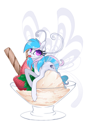 Size: 2121x3000 | Tagged: safe, artist:arctic-fox, oc, oc only, oc:starburn, species:breezies, species:pony, blep, breeziefied, cup, cup of pony, food, ice cream, micro, race swap, silly, solo, species swap, tongue out