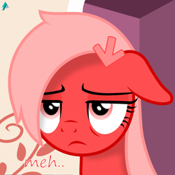 Size: 1800x1800 | Tagged: safe, artist:arifproject, oc, oc only, oc:downvote, derpibooru, derpibooru ponified, bust, dialogue, floppy ears, meh, meta, ponified, simple background, solo, unamused, vector