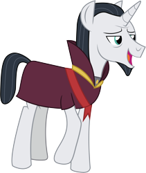 Size: 9144x10842 | Tagged: safe, artist:illumnious, character:chancellor neighsay, species:pony, species:unicorn, episode:school raze, g4, my little pony: friendship is magic, season 8, absurd resolution, clothing, facial hair, goatee, male, open mouth, raised hoof, reformed, simple background, solo, stallion, transparent background, vector, when he smiles