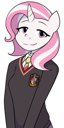 Size: 900x1800 | Tagged: safe, artist:furrgroup, oc, species:anthro, species:pony, species:unicorn, anthro oc, clothing, commission, cute, gryffindor, harry potter, school uniform, simple background, smiling, solo, white background