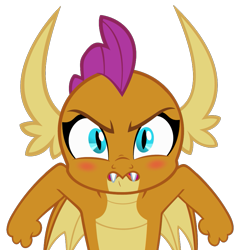 Size: 849x885 | Tagged: safe, artist:queencold, character:smolder, species:dragon, angry, blushing, claws, commission, cute, dragon wings, dragoness, fangs, female, i'm not cute, lip bite, looking at you, madorable, now you fucked up, rage, simple background, smolder is not amused, smolderbetes, smoldere, solo, transparent background, tsundere, unamused, wings