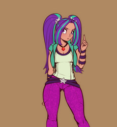 Size: 1102x1200 | Tagged: safe, artist:scorpdk, character:aria blaze, species:human, my little pony:equestria girls, ariabetes, clothing, cute, female, gem, human coloration, humanized, jewelry, looking at you, necklace, pants, simple background, siren gem, solo, thighs, thunder thighs, underass