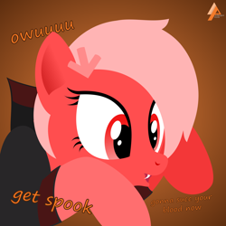 Size: 2000x2000 | Tagged: safe, artist:arifproject, oc, oc only, oc:downvote, derpibooru, derpibooru ponified, clothing, costume, downvotes are upvotes, fangs, halloween, holiday, lineless, meta, minimalist, modern art, ponified, simple background, text, vampire, vector