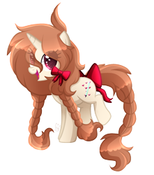 Size: 1613x1824 | Tagged: safe, artist:sugaryicecreammlp, oc, oc only, oc:gingar, species:pony, species:unicorn, bow, braid, braided tail, cutie mark, female, mare, simple background, solo, tail bow, transparent background
