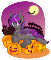 Size: 3000x3545 | Tagged: safe, artist:up1ter, oc, oc:platinum wing, species:bat pony, species:pony, bat pony oc, commission, frog (hoof), full moon, halloween, holiday, jack-o-lantern, moon, pumpkin, simple background, solo, transparent background, underhoof, ych result