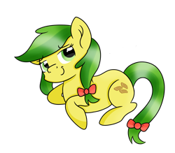 Size: 1600x1400 | Tagged: safe, artist:rainbowtashie, character:apple fritter, species:earth pony, species:pony, apple family member, background pony, bow, female, hair bow, mare, simple background, smiling, solo, tail bow, transparent background