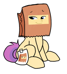 Size: 500x550 | Tagged: safe, artist:paperbagpony, derpibooru original, character:flash sentry, oc, oc only, oc:paper bag, species:earth pony, species:pony, exploitable meme, faec, fake cutie mark, funny face, meme, paper bag, solo