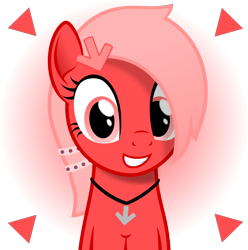 Size: 1500x1512 | Tagged: safe, artist:arifproject, oc, oc only, oc:downvote, derpibooru, derpibooru ponified, arrow, cute, hairband, jewelry, looking at you, meta, necklace, pointing, ponified, simple background, smiling, solo, transparent background, vector