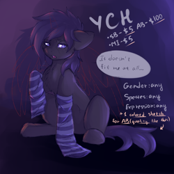 Size: 2000x2000 | Tagged: safe, artist:fkk, oc, oc only, auction, clothing, commission, female, socks, solo, striped socks, ych example, your character here