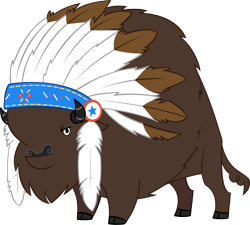 Size: 3571x3218 | Tagged: safe, artist:andoanimalia, character:chief thunderhooves, species:buffalo, cloven hooves, feather, headdress, looking at you, male, simple background, solo, the art of equestria, transparent background, vector