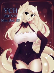 Size: 660x900 | Tagged: safe, artist:koveliana, species:anthro, advertisement, auction, clothing, commission, female, stockings, thigh highs, your character here