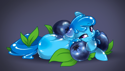 Size: 3500x2007 | Tagged: safe, artist:arctic-fox, oc, oc only, oc:flowheart, blueberry, food, goo pony, original species, tongue out