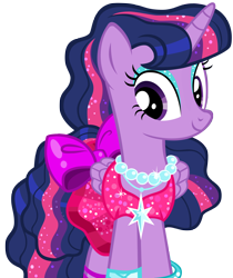 Size: 4432x5267 | Tagged: safe, artist:andoanimalia, gameloft, character:twilight sparkle, character:twilight sparkle (alicorn), species:alicorn, species:pony, absurd resolution, alternate hairstyle, clothing, dress, female, mobile game, pop princess twilight, retro, simple background, smiling, solo, transparent background, vector