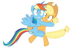 Size: 7000x4980 | Tagged: safe, artist:tardifice, character:applejack, character:rainbow dash, species:pony, episode:castle mane-ia, g4, my little pony: friendship is magic, absurd resolution, clothing, hat, hug, scared, simple background, transparent background, vector