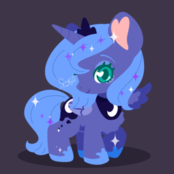 Size: 600x600 | Tagged: safe, artist:snow angel, character:princess luna, species:alicorn, species:pony, chest fluff, chibi, female, filly, heart eyes, lineless, mare, purple background, s1 luna, simple background, solo, wingding eyes, woona, younger