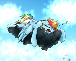 Size: 1920x1536 | Tagged: safe, artist:lupiarts, artist:snoopystallion, character:rainbow dash, species:pegasus, species:pony, cloud, collaboration, comic sins, female, mare, nap, sleeping, snoring, solo, zzz