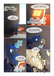 Size: 1024x1449 | Tagged: safe, artist:gashiboka, character:princess luna, species:alicorn, species:pony, comic:scar of solar, comic, diary, female, magic, mare, telekinesis, this will end in tears and/or a journey to the moon, this will end in tears and/or a journey to the sun, this will not end well