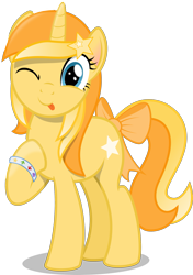Size: 2019x2860 | Tagged: safe, artist:arifproject, oc, oc only, oc:favourite, species:pony, 2019 community collab, derpibooru, derpibooru community collaboration, derpibooru ponified, bow, bracelet, jewelry, looking at you, meta, one eye closed, ponified, simple background, solo, tail bow, tongue out, transparent background, vector, wink