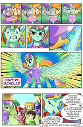 Size: 1800x2740 | Tagged: safe, artist:candyclumsy, commissioner:bigonionbean, writer:bigonionbean, character:big mcintosh, character:cheerilee, character:flash sentry, character:ms. harshwhinny, character:princess cadance, character:princess celestia, character:princess luna, character:shining armor, character:spitfire, character:trixie, character:trouble shoes, character:twilight sparkle, oc, oc:king speedy hooves, oc:learning curve, oc:princess sincere scholar, oc:queen galaxia, oc:strict talent, oc:tommy the human, species:alicorn, species:human, species:pegasus, species:pony, species:unicorn, comic:fusing the fusions, comic:mlp: education reform, artificial alicorn, body horror, comic, dialogue, eyes closed, female, fusion, fusion:king speedy hooves, fusion:learning curve, fusion:princess sincere scholar, fusion:queen galaxia, fusion:strict talent, glowing horn, gritted teeth, hooves, horn, jewelry, magic, male, mare, merge, merging, open mouth, original character do not steal, ponyville, regalia, semi-grimdark series, stallion, suggestive series, transformation, we have become one, wings