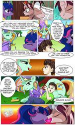 Size: 1800x2971 | Tagged: safe, artist:candyclumsy, commissioner:bigonionbean, writer:bigonionbean, character:big mcintosh, character:cheerilee, character:flash sentry, character:ms. harshwhinny, character:princess cadance, character:princess celestia, character:princess luna, character:shining armor, character:spitfire, character:trixie, character:trouble shoes, character:twilight sparkle, oc, oc:king speedy hooves, oc:princess sincere scholar, oc:queen galaxia, oc:tommy the human, species:alicorn, species:human, species:pony, comic:fusing the fusions, comic:mlp: education reform, artificial alicorn, butt pillow, comic, cute, cutie mark, dialogue, eyes closed, female, fusion, fusion:king speedy hooves, fusion:princess sincere scholar, fusion:queen galaxia, glowing horn, hooves, horn, human oc, kissing, levitation, magic, male, mare, open mouth, plot, prone, romantic, semi-grimdark series, stallion, suggestive series, telekinesis, thicc ass, wings