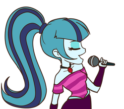 Size: 1366x1200 | Tagged: safe, artist:rileyav, character:sonata dusk, my little pony:equestria girls, bare shoulders, cute, eyes closed, female, microphone, ponytail, simple background, solo, sonatabetes, transparent background