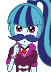 Size: 410x575 | Tagged: safe, artist:rileyav, character:sonata dusk, my little pony:equestria girls, :o, fake moustache, female, looking at you, open mouth, simple background, solo, white background