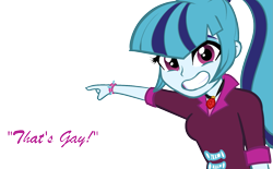 Size: 1551x960 | Tagged: safe, artist:rileyav, character:sonata dusk, my little pony:equestria girls, female, grin, implied gay, looking at you, pointing, simple background, smiling, solo, spiked wristband, template, text, that's gay, transparent background, wristband
