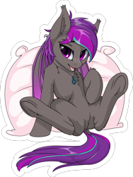 Size: 2000x2653 | Tagged: safe, artist:up1ter, oc, oc:platinum wing, species:bat pony, species:pony, female, mare, pillow, solo, spread legs, spreading