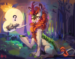 Size: 5110x4000 | Tagged: safe, artist:alumx, character:autumn blaze, species:kirin, episode:sounds of silence, g4, my little pony: friendship is magic, angle grinder, cloven hooves, confused, female, grinder, leonine tail, open mouth, solo, unamused