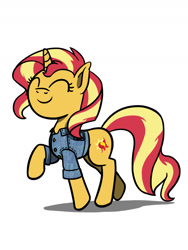 Size: 1350x1800 | Tagged: safe, artist:flutterluv, character:sunset shimmer, species:pony, species:unicorn, my little pony:equestria girls, cute, denim jacket, eyes closed, female, mare, raised hoof, shimmerbetes, smiling, unmoving plaid