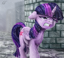 Size: 2100x1900 | Tagged: safe, artist:candyclumsy, character:twilight sparkle, character:twilight sparkle (alicorn), species:alicorn, species:pony, crying, female, floppy ears, mare, rain, sad, solo, wet