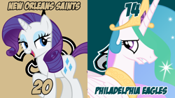 Size: 1920x1080 | Tagged: safe, artist:andoanimalia, artist:asurroca, character:princess celestia, character:rarity, species:pony, american football, new orleans saints, nfc divisional round, nfl, nfl divisional round, nfl playoffs, philadelphia eagles, sports, vector