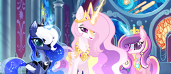 Size: 1883x814 | Tagged: safe, artist:sugaryicecreammlp, character:princess cadance, character:princess celestia, character:princess luna, species:alicorn, species:pony, alternate design, alternate universe, color porn, female, royal sisters
