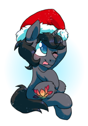Size: 700x1000 | Tagged: safe, artist:paperbagpony, oc, oc:pi, species:pony, species:unicorn, christmas, clothing, hat, holiday, male, santa hat, simple background, stallion, tongue out