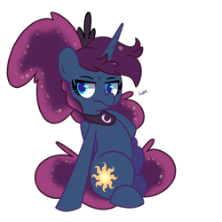 Size: 1280x1280 | Tagged: safe, artist:turtlefarminguy, character:princess luna, species:alicorn, species:pony, episode:a royal problem, g4, my little pony: friendship is magic, alternate hairstyle, annoyed, female, frown, mare, simple background, solo, swapped cutie marks, transparent background