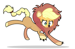 Size: 1280x832 | Tagged: safe, artist:turtlefarminguy, character:applejack, species:earth pony, species:pony, episode:scare master, g4, my little pony: friendship is magic, animal costume, applelion, big cat, clothing, costume, cute, female, lion, mare, nightmare night costume, pounce, simple background, smiling, solo, transparent background