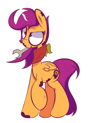 Size: 1280x1760 | Tagged: safe, artist:turtlefarminguy, character:scootaloo, species:pegasus, species:pony, alternate cutie mark, dirty, older, older scootaloo, wrench