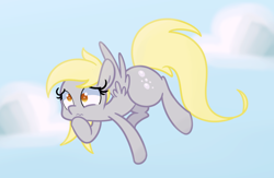Size: 1280x832 | Tagged: safe, artist:turtlefarminguy, character:derpy hooves, species:pegasus, species:pony, cloud, female, flying, mare, sky, wavy mouth
