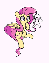 Size: 1280x1646 | Tagged: safe, artist:turtlefarminguy, character:angel bunny, character:fluttershy, species:pegasus, species:pony, species:rabbit, concerned, female, flying, mare, simple background, white background