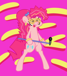 Size: 1280x1451 | Tagged: safe, artist:turtlefarminguy, character:pinkie pie, species:earth pony, species:pony, episode:friendship through the ages, g4, my little pony: equestria girls, 80s, abstract background, alternate hairstyle, bipedal, equestria girls ponified, female, mare, microphone, open mouth, ponified, shutter shades, solo