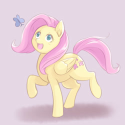 Size: 1200x1200 | Tagged: safe, artist:ninjaham, character:fluttershy, species:pegasus, species:pony, butterfly, cute, female, mare, open mouth, shyabetes, solo